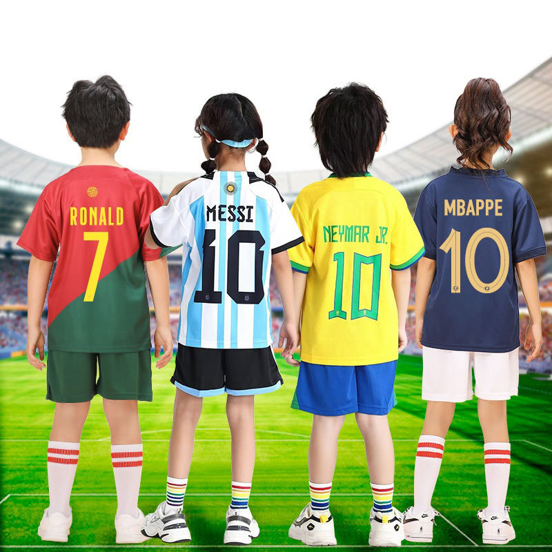 Kids Football Jersey Set 2022 World Cup Argentina Messi / Brazil Neymar / France Mbappe / Portugal Ronaldo National Team Sports Kids Soccer Jerseys/baju bola