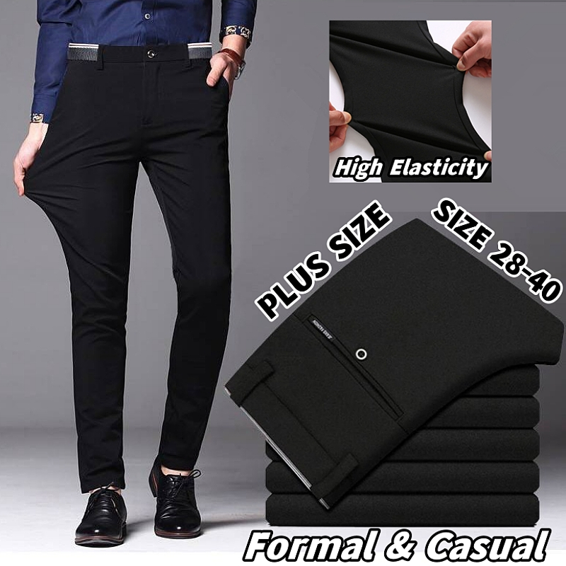 [Local Delivery] Men's Formal Suit Pants Non-ironing Stretchable Slim Fit Business Office Wear Plus Size Slack Casual Long Black Pant