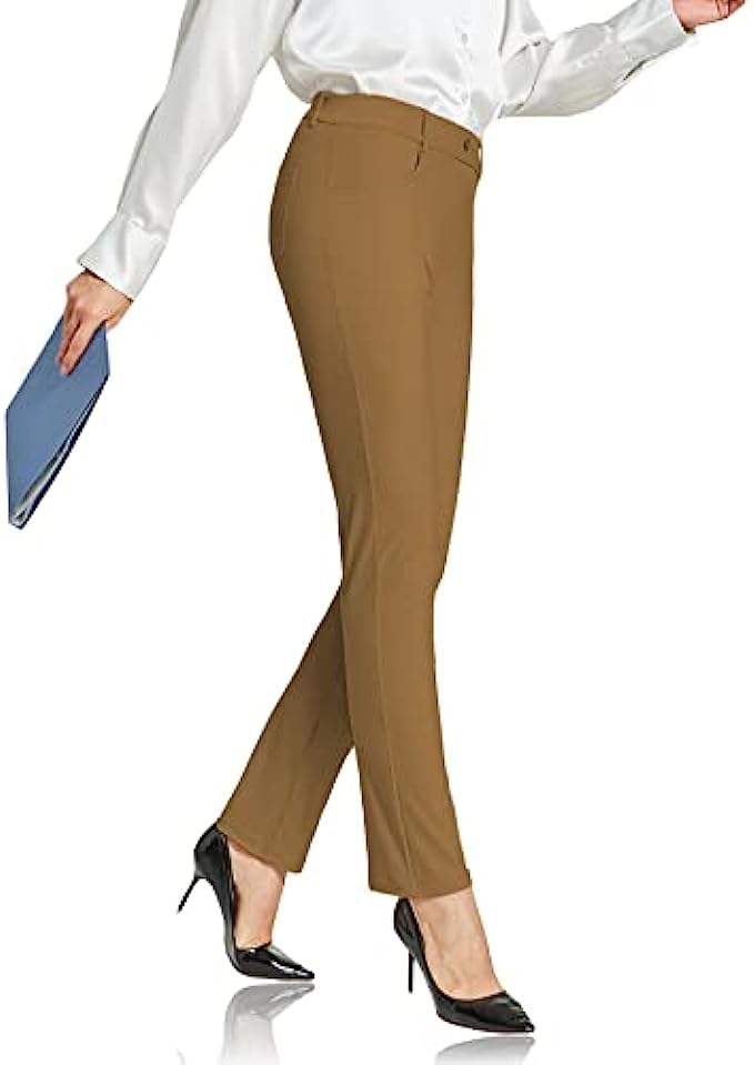 ChinFun Women&#039;s Yoga Dress Pants Straight Leg/Bootcut Stretch Work Slacks Office Business Casual Golf Pants 4 Pockets