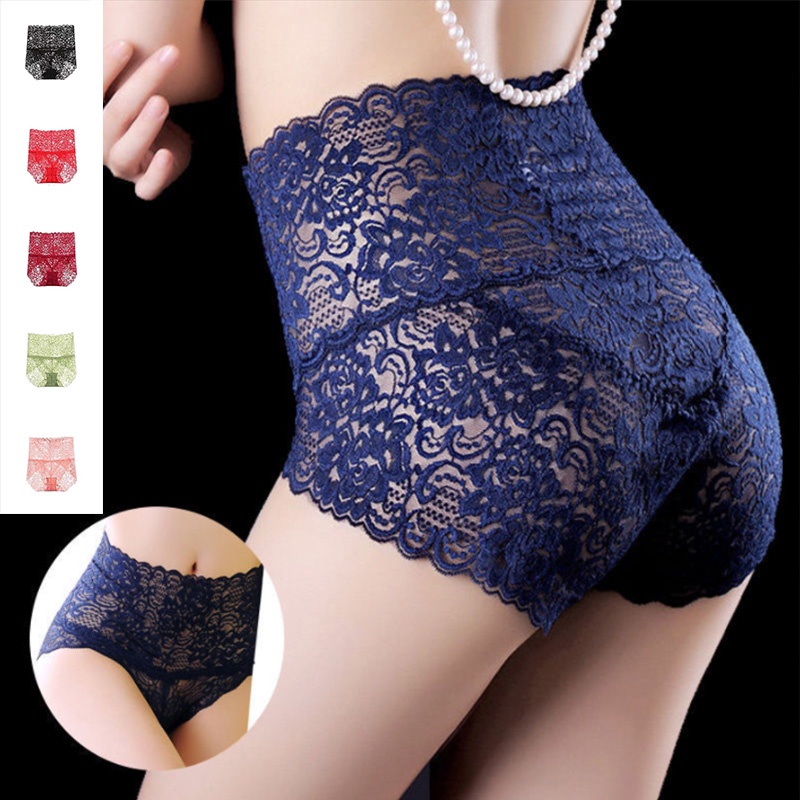 Women&#039;s High-waist Panties Sexy Lace Plus Size Panty Hollow Out Breathable Underwear Lift-Up Hip 