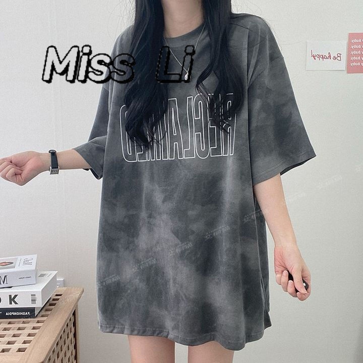 "Miss Li" Taiwan shipment short-sleeved T-shirt women's large size women's clothing Korean version loose design niche mid-length top oversize lower body missing girls' clothes