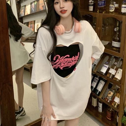 Love long tops, short-sleeved tops, oversize Korean tops, tube tops, hot girl tops, ins style, loose, slimming, girls' tops, pure cotton