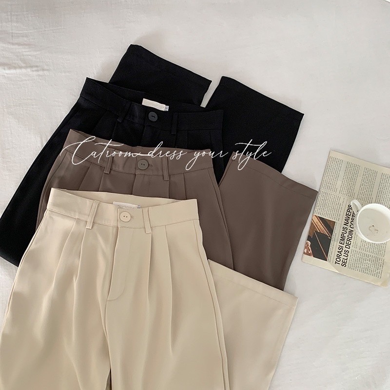 High waist slimming trousers for girls with drape texture pleated wide pants suit floor pants wide leg pants high waist suit pants
