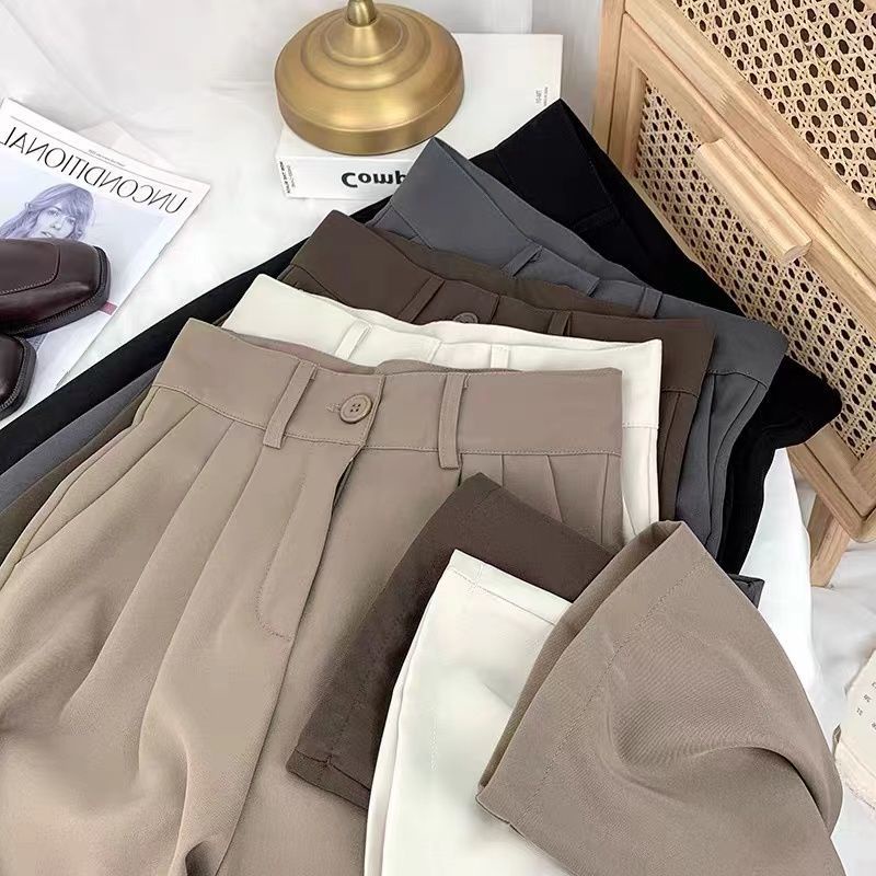 Spot Korean all-match solid color floor-length suit pants women's spring and summer new drape temperament ins high waist suit wide pants