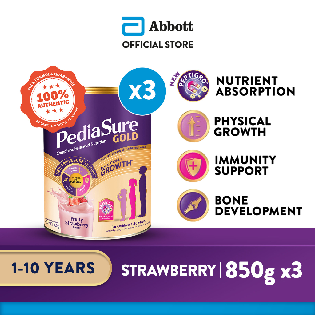 [Bundle of 3] PediaSure® Gold with PeptiGroᵀᴹ - Fruity Strawberry, 850g