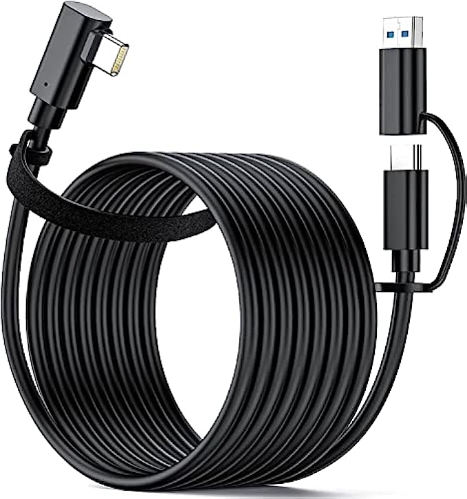 TechMatte Link Cable 16FT/5M Compatible with Oculus Quest 2/1, PC/Steam VR, 5Gbps High Speed PC Data Transfer, USB 3.2 GEN1 Type C to C, with USB-C to USB-A Adapter, Cable for VR Headset and Gaming PC
