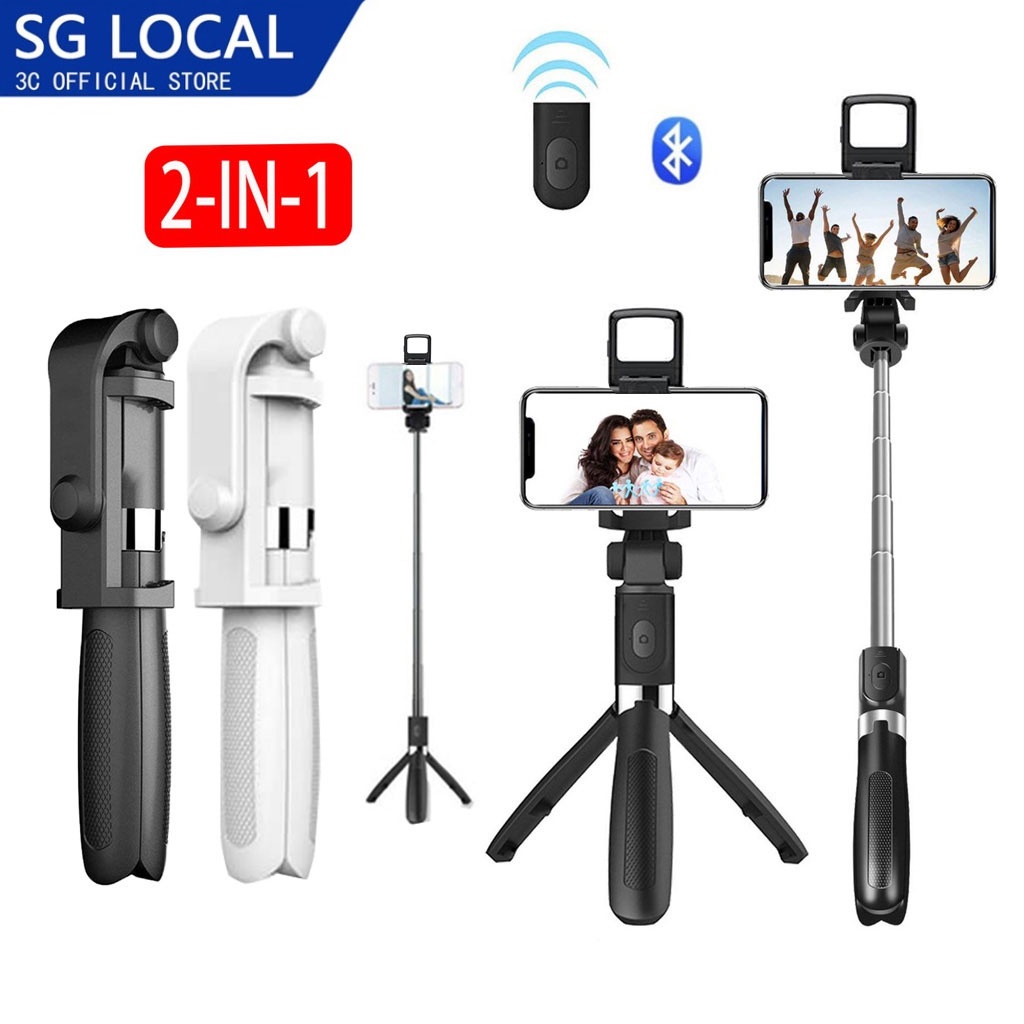 (SG Stock)  Bluetooth Portable Selfie Stick Tripod Stand Selfie with Fill Light Phone Holder For All Phones 