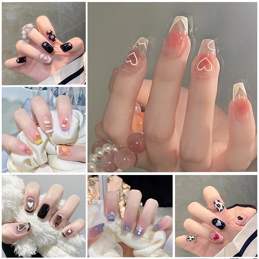 YKHMYB 24 pcs set with glue nails fake nails nail sticker long nail glue art false nails french nail fake nails with design manicure press on nails fake nails press on short nail  nail press o