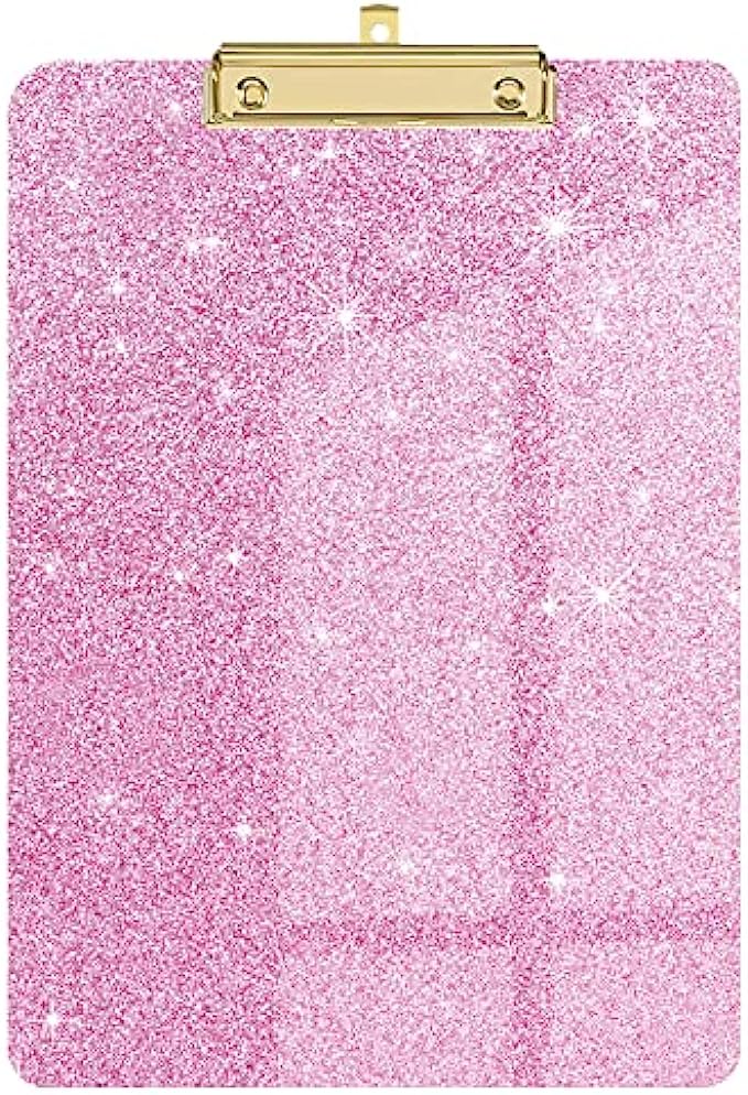 WAVEYU Acrylic Clipboard, Cute Glitter Clipboard for Girls Women, Stardard Letter Size Clipboard with Low Profile Gold Clip Designed for Classroom School and Office Use, A4 Size 12.2&quot; x 8.7&quot;