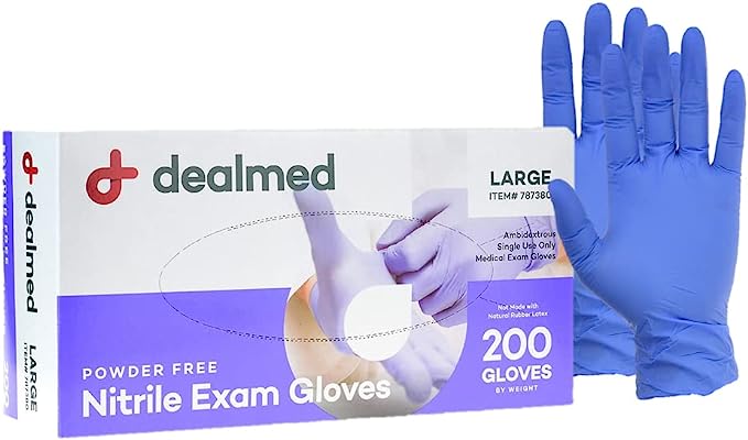 Dealmed Medical Exam Gloves – 200 Count Large Nitrile Gloves, Disposable Gloves, Non-Irritating Latex Free Gloves, Multi-Purpose Use Medical Gloves for a First Aid Kit and Medical Facilities