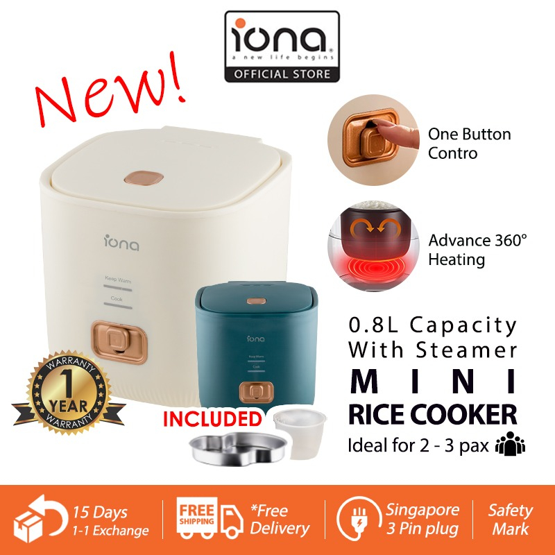 IONA 0.8L Small Mini Rice Cooker Non Stick With Steamer | Multi Function Rice Cooker | - GLRC085