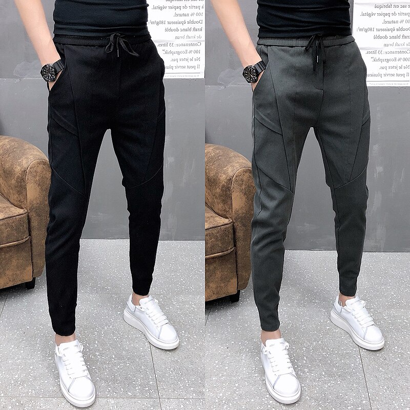Men&#039;s Korean Style Solid Color Jogging Pant Man Slim Fit Drawstring Casual Ankle Pants
