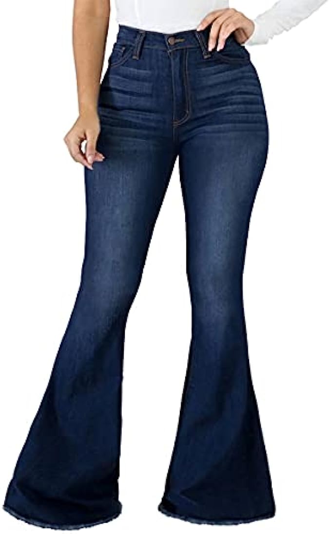 CuteCherry Bell Bottom Jeans for Women Ripped Skinny Bell Bottom Raw Hem Denim Pants
