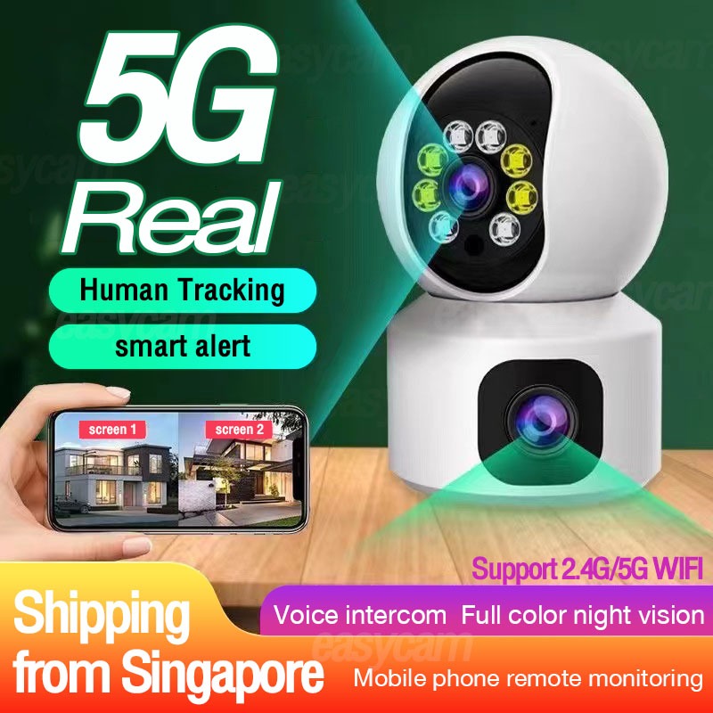 Dual Lens 5G WiFi Camera Dual Screen Baby Monitor Auto Tracking Ai Human Detection Indoor Home CCTV Camera Connect